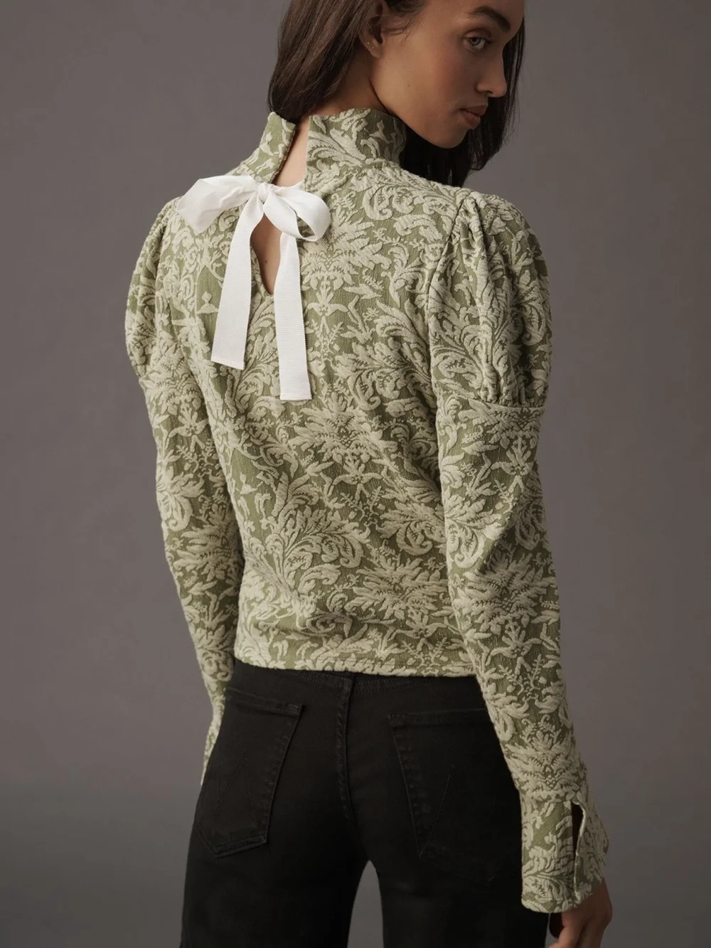 Anthropologie Puff Sleeve Turtleneck Jacquard Top Sz S